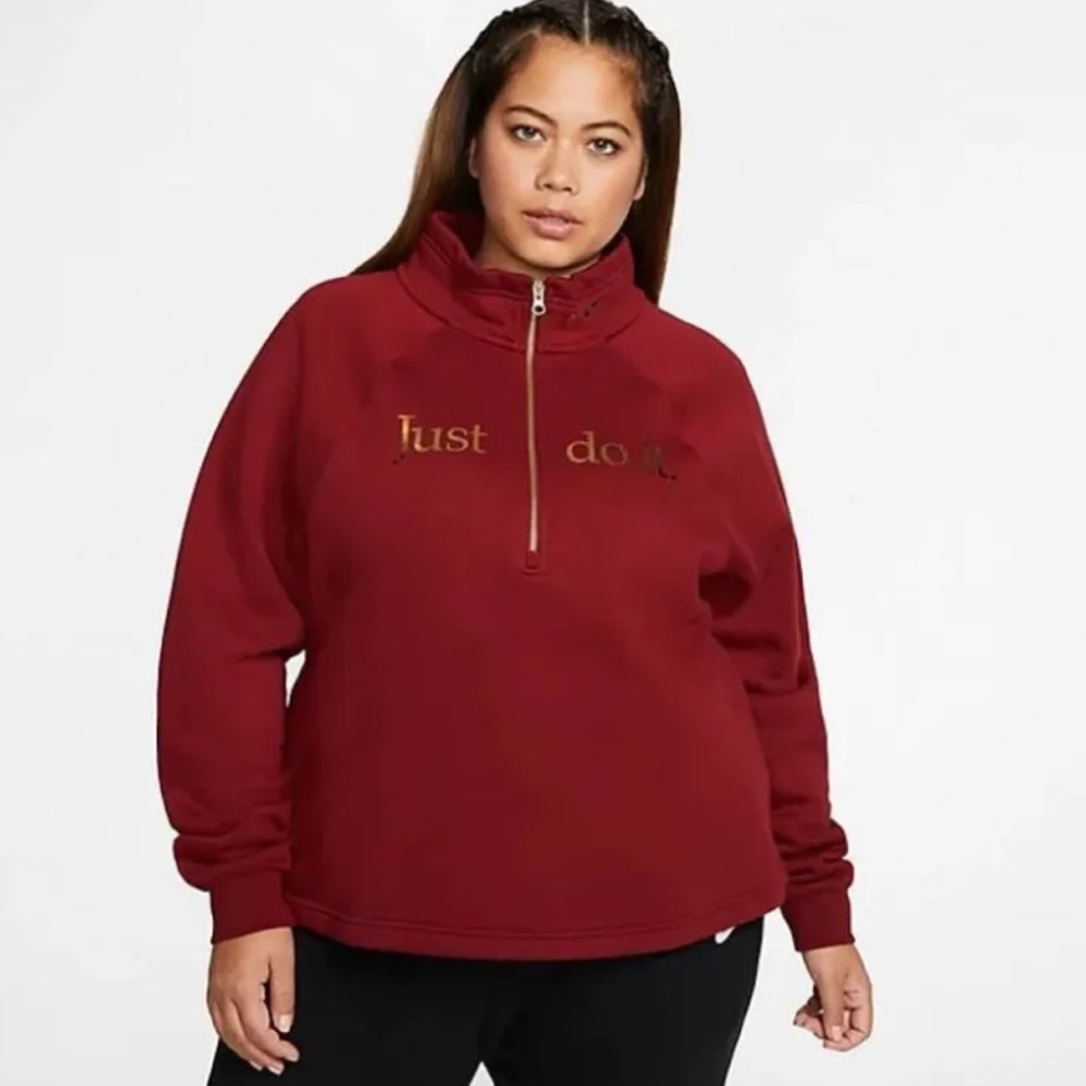 Nike Women's Sportswear Shine Metallic-Graphic Half-Zip Top Red 1X NWT